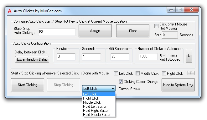 Main Screen of Auto Clicker Software Utility