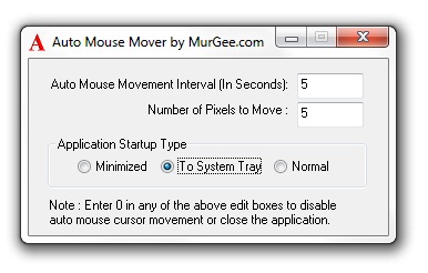 Main Screen of Auto Mouse Mover Software Utility