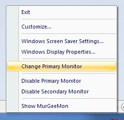 System tray menu allows to change primary monitor to external monitor and vice versa