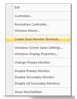 System Tray Menu of Dual Monitor Software