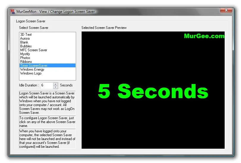Screenshot Log On Screen Saver Changer Utility