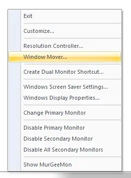 System Tray Menu of Dual Monitor Software for Window Mover