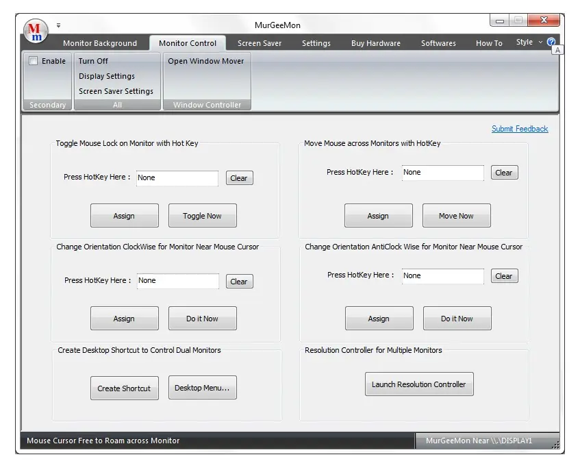 Monitor Control tab for Dual Monitor Computer / PC