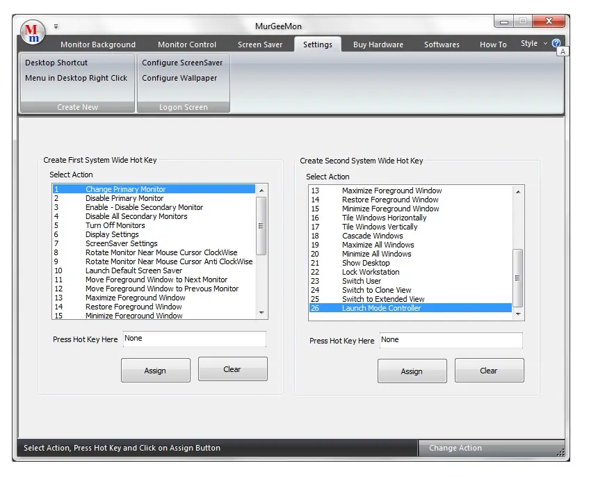 Settings tab to control various features of Dual Monitor Computer