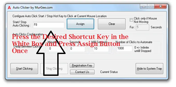 Assign Shortcut Key to Start / Stop the Automatic Mouse Clicking
