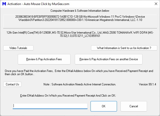 Enter Activation Key in Activation Screen of Auto Mouse Click by MurGee.com