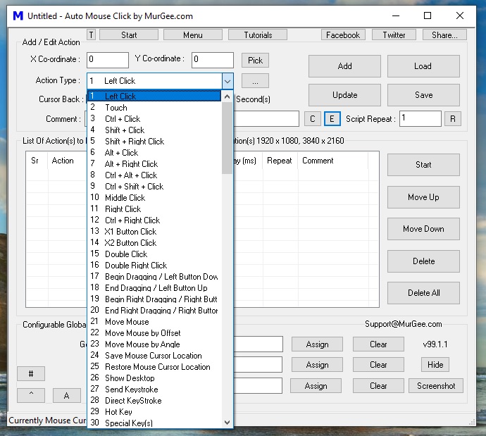 Auto Mouse Click Editor to view, add, and edit mouse clicks