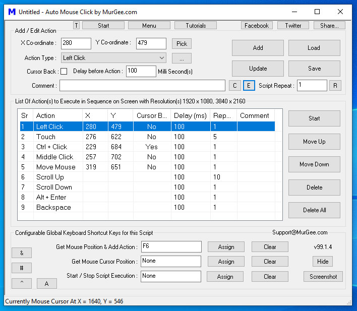 Main Screen of Auto Mouse Click Software Utility