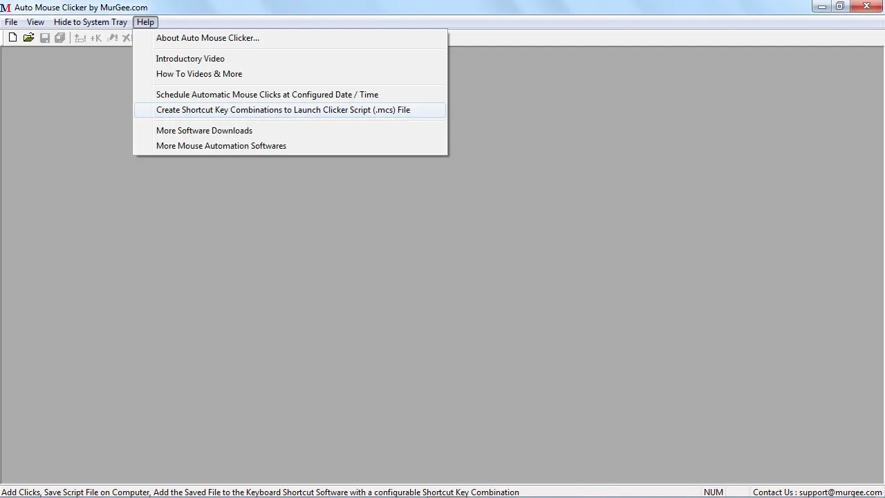 Help Menu of Auto Mouse Clicker