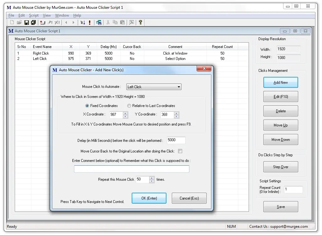 Main Screen of Auto Mouse Clicker Software Utility