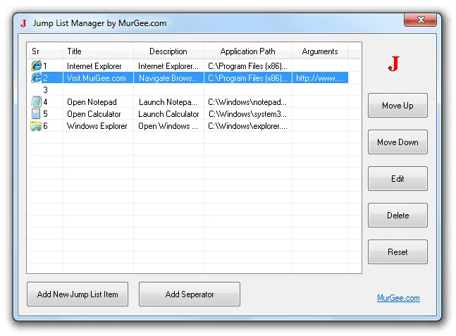 Main Screen of Jump List Software
