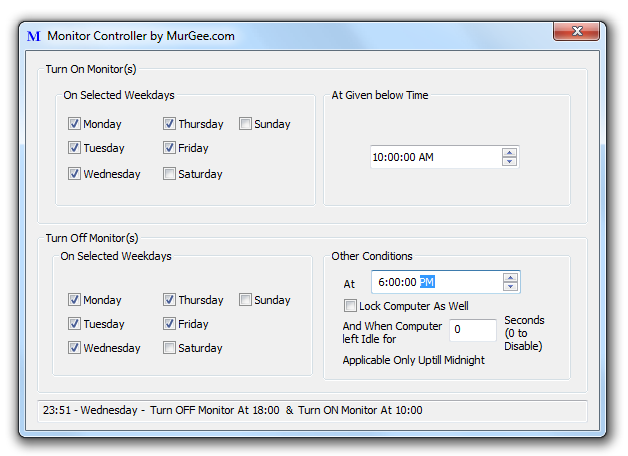 Main Screen of Monitor Controller to configure the software